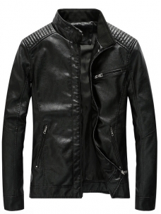 Black Mens Leather and Faux Leather Coat