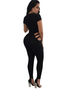 Black Round Neck Hollow-out Jumpsuits 