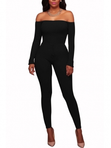 Black Stylish Dew Shoulder  One-piece Jumpsuits