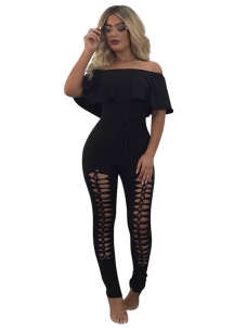 Black Trendy Hollow-out One-piece Jumpsuits 