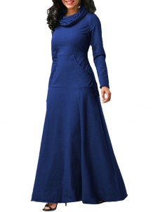 Blue Long Sleeve Cowl Neck Maxi Dress