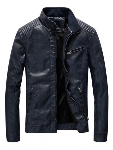 Blue Mens Leather and Faux Leather Coat