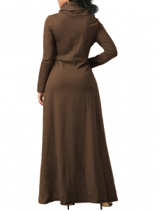 Brown Long Sleeve Cowl Neck Maxi Dress