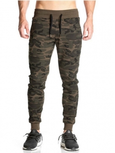 Brown Men Camouflage Casual Pants