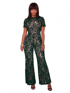 Green Hollow-out Bud Silk One-piece Jumpsuits