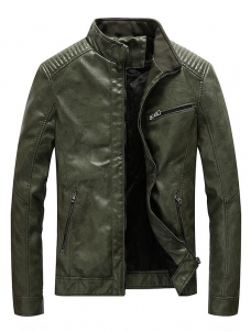Green Mens Leather and Faux Leather Coat