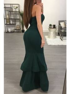 Green Sexy Dew Shoulder Falbala Maxi Dress