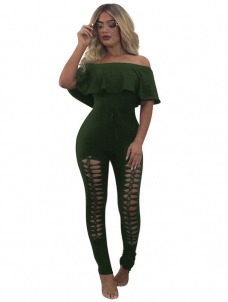 Green Trendy Hollow-out One-piece Jumpsuits 