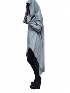 Grey Fashion Asymmetrical Hem Pullover Hooodies