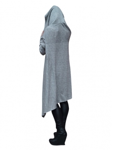 Grey Fashion Asymmetrical Hem Pullover Hooodies