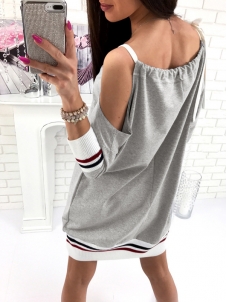 Grey Round Neck Patchwork Loose Casual Dress