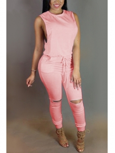 Pink Trendy Tank Sleeveless Zipper Jumpsuits 