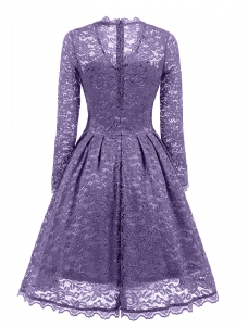 Purple Fashion Lace Trim Patchwork Dress