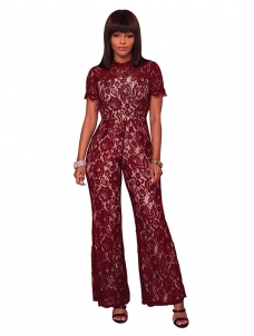 Red Hollow-out Bud Silk One-piece Jumpsuits