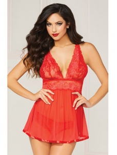 Red One Size Sexy Lace Babydoll Lingerie