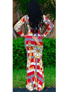 Red Stylish Round Neck Printed Maxi Dress