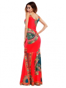 Red Trendy Spaghetti Strap Sleeveless Printed Dress