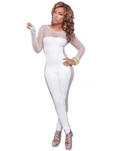 Round Neck Hollow-out White Jumpsuits 