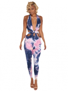Sexy Printed Hollow-out Polyester One-piece Jumpsuits  