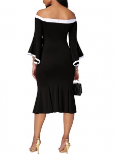 Trendy Dew Shoulder Patchwork Black Dress 