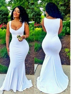 White U-shaped Neck Sleeveless Maxi Dress