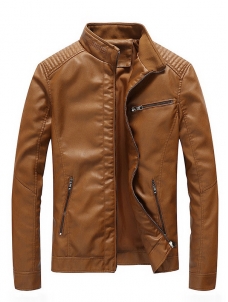Yellow Mens Leather and Faux Leather Coat