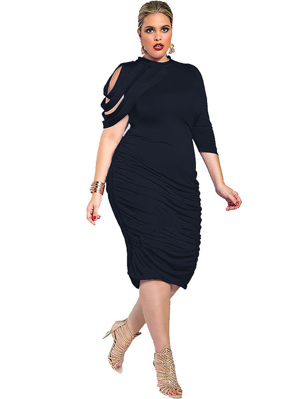 Black Round Neck Irregular Sleeve Plus Size Dress