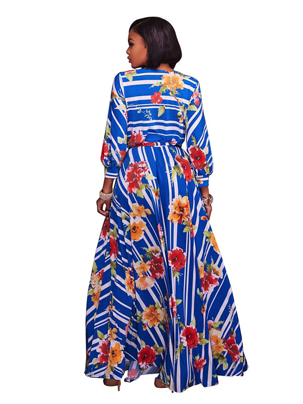 Euramerican V Neck Half Sleeves Floral Print Cotton Maxi Dress
