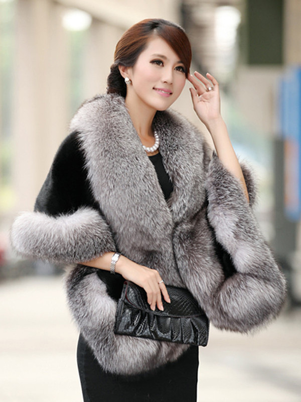 Grey One Size Winter Warm Faux Fur Coat