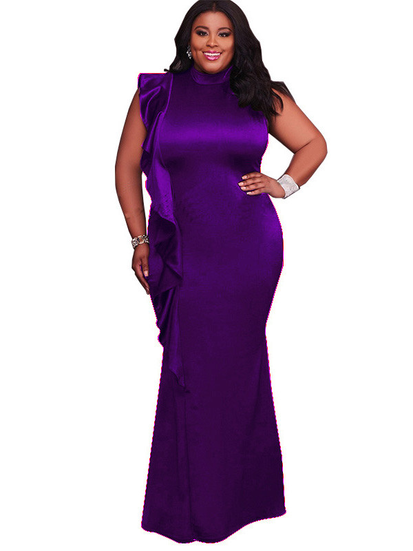 Purple Women Sleeveless Plus Size Dress