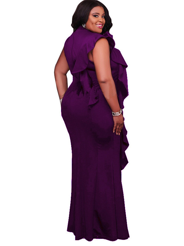 Purple Women Sleeveless Plus Size Dress