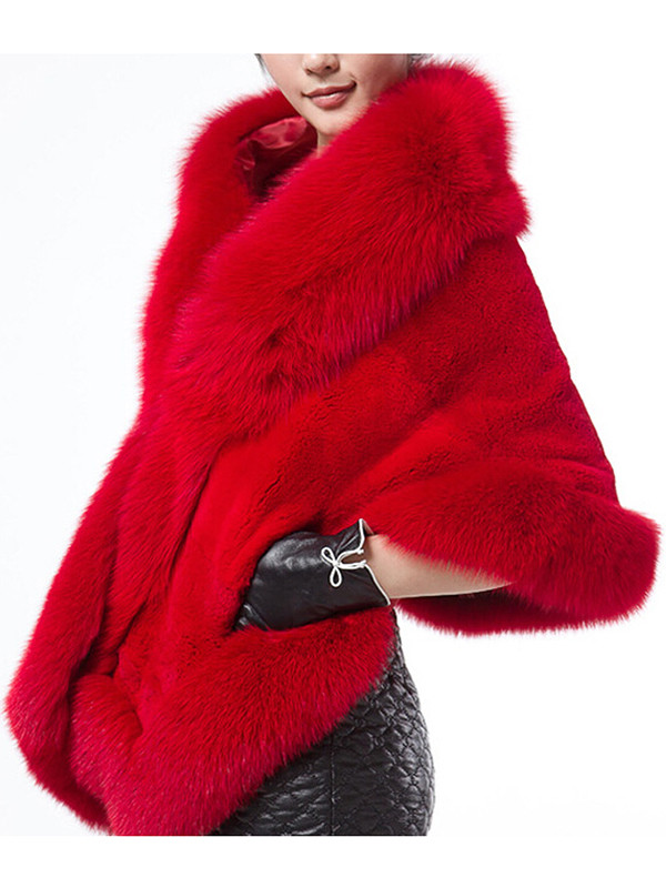 Red One Size Winter Warm Faux Fur Coat