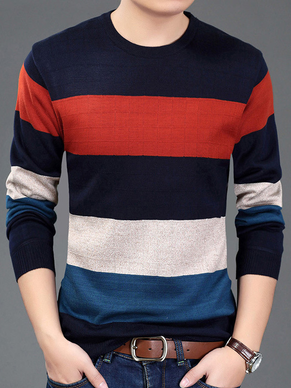 Round Neck Long Sleeve Patchwork T-Shirt