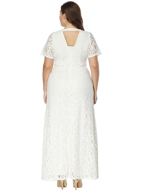 White Floral Printed Chiffon Plus Size Dress