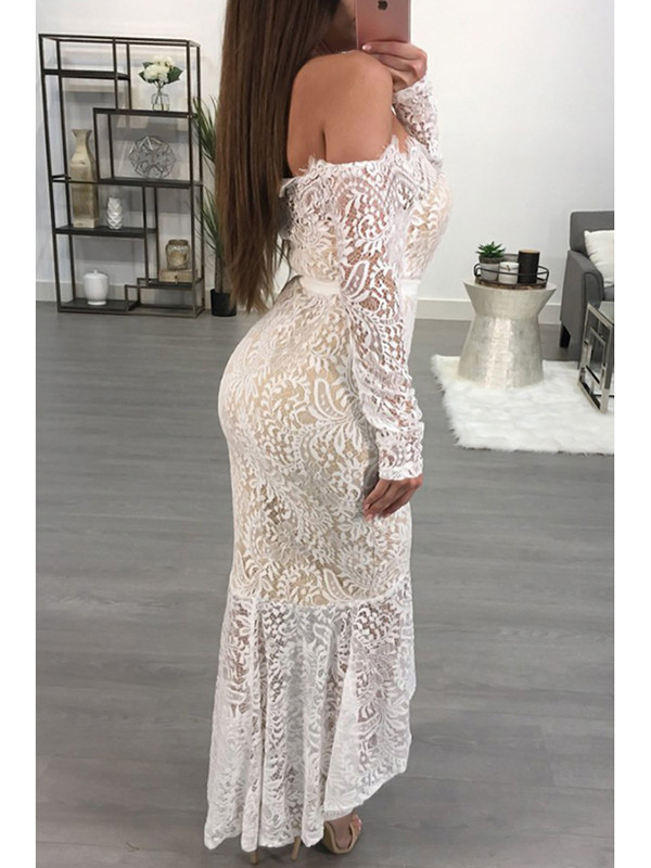 White See-Through Lace Ankle Length Dress