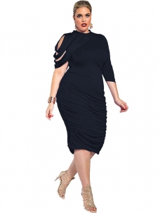 Black Round Neck Irregular Sleeve Plus Size Dress