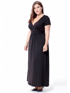 Black Sexy V Neck Short Sleeve Plus Size Dress