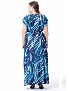 Blue Short Sleeve Plus Size Floral Maxi Dress