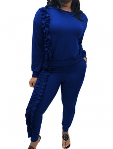 Blue Women Ruffle Trim Winter Suits