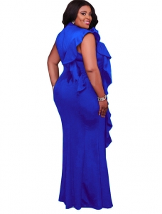 Blue Women Sleeveless Plus Size Dress