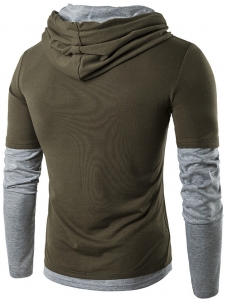 Dark Green Long Sleeve Patchwork T-Shirt