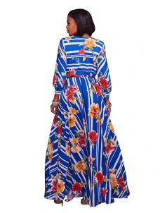 Euramerican V Neck Half Sleeves Floral Print Cotton Maxi Dress