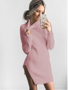 Polyester Pink Casual Turtleneck  Mini Dresses