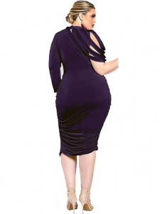 Purple Round Neck Irregular Sleeve Plus Size Dress