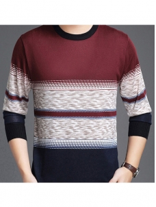 Red Round Neck Striped Printed T-Shirt