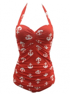 Red S-4XL Women Halter One Piece Bikini