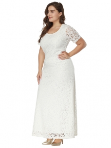 White Floral Printed Chiffon Plus Size Dress