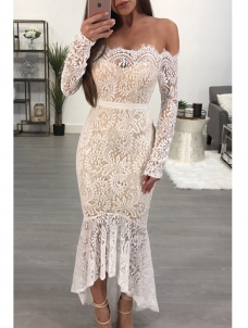 White See-Through Lace Ankle Length Dress