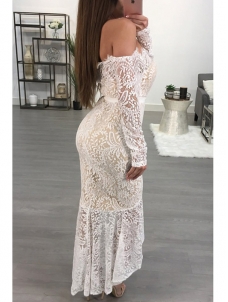 White See-Through Lace Ankle Length Dress