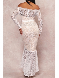 White See-Through Lace Ankle Length Dress